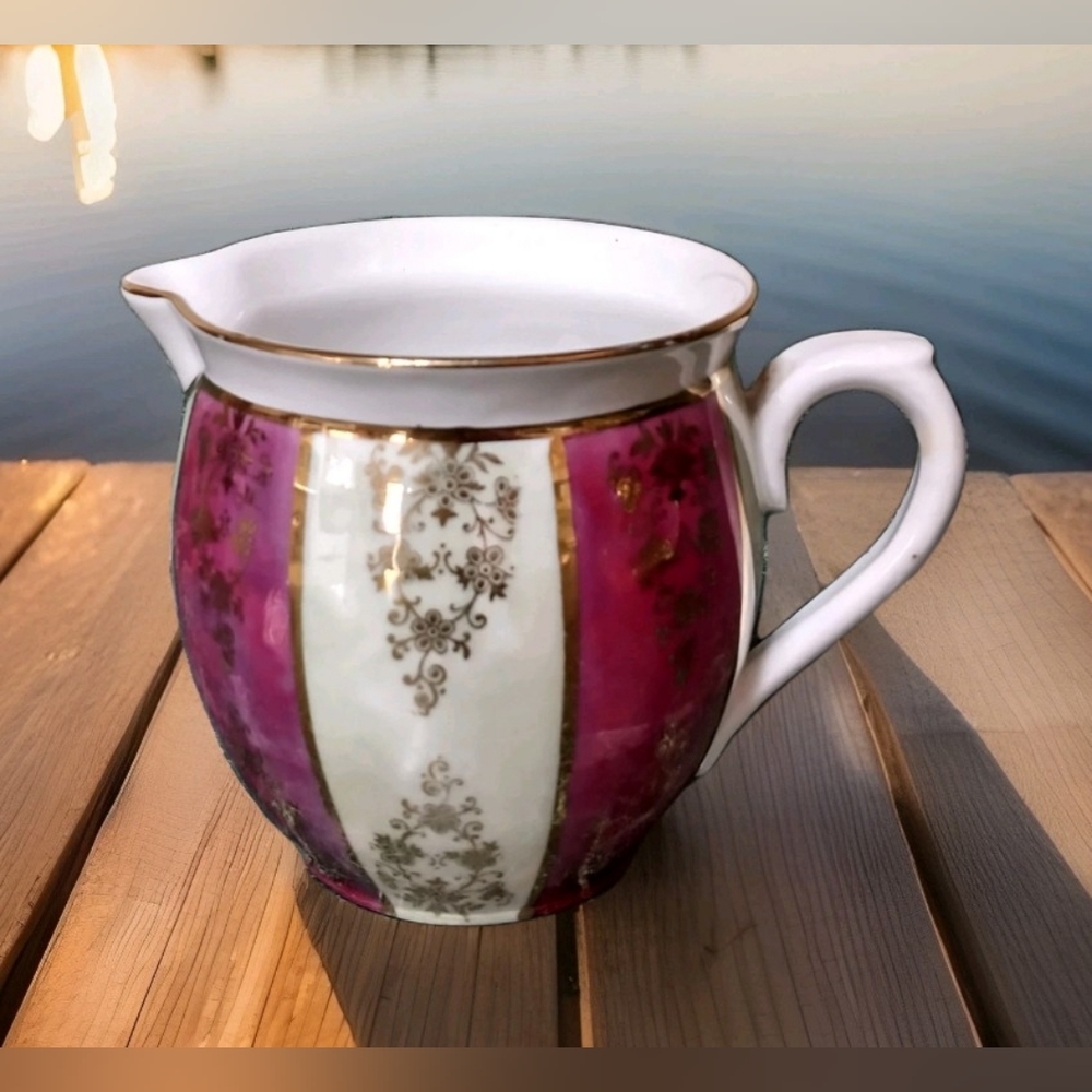 Vintage Porcelain 1950’s  Lusterware Creamer  1031 Burgundy, White, Gold